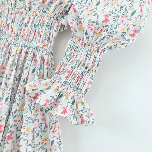 The Hannah Open-Back Puff Sleeve Floral Midi Dress for Women