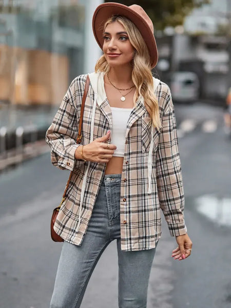 The Cher Plaid Lightweight Hooded Shacket for Women & Teens