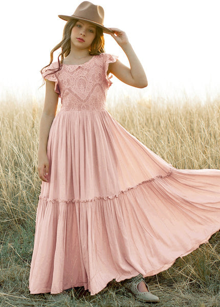The Marisol Lace Flutter-Sleeve Boho Dress