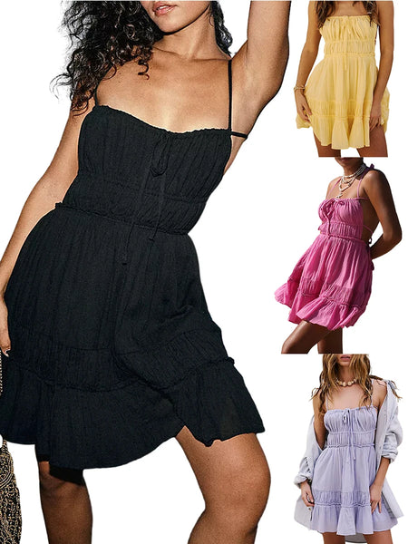 Arina Backless Ruffled Strappy Beach Dress