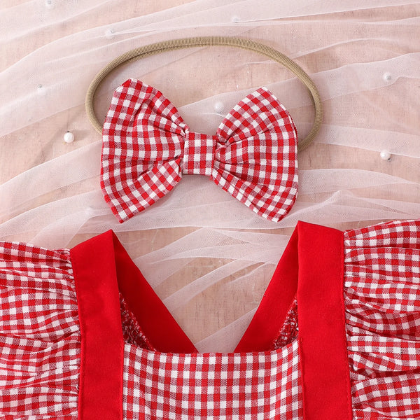 Izzy Cute Fruit Red Gingham Romper Dress for Baby Girls