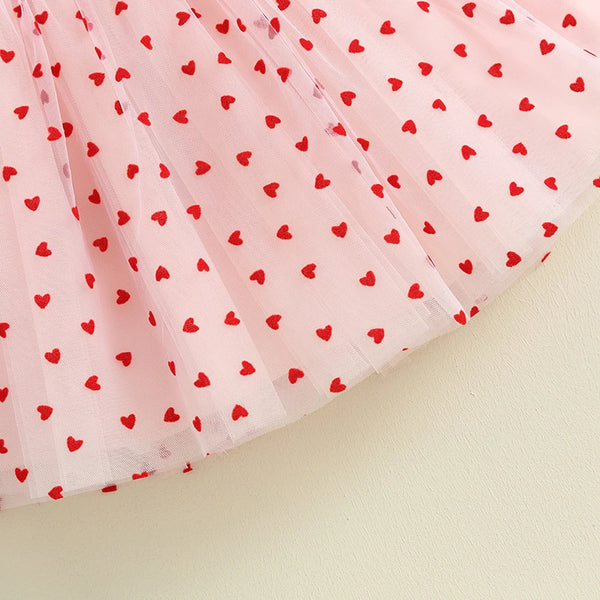 The Tiny Red Hearts Pink Dress for Little Girls