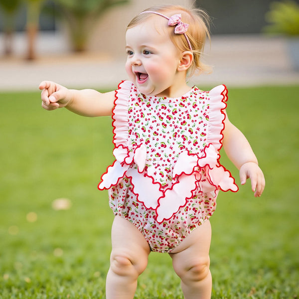 Cherry Bows Romper for Baby Girls