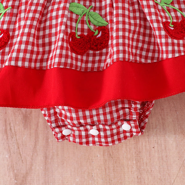Izzy Cute Fruit Red Gingham Romper Dress for Baby Girls
