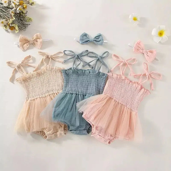 Avalynn Pretty Ruched Tutu Romper Dress for Baby Girls