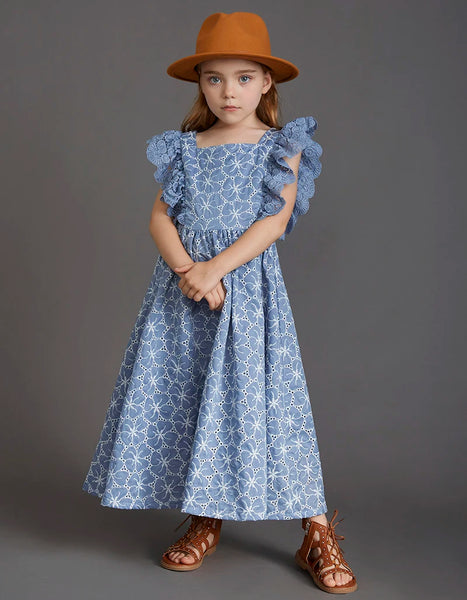 The Valetta Ruffle Sleeve Blue Floral Dress for Girls & Tweens