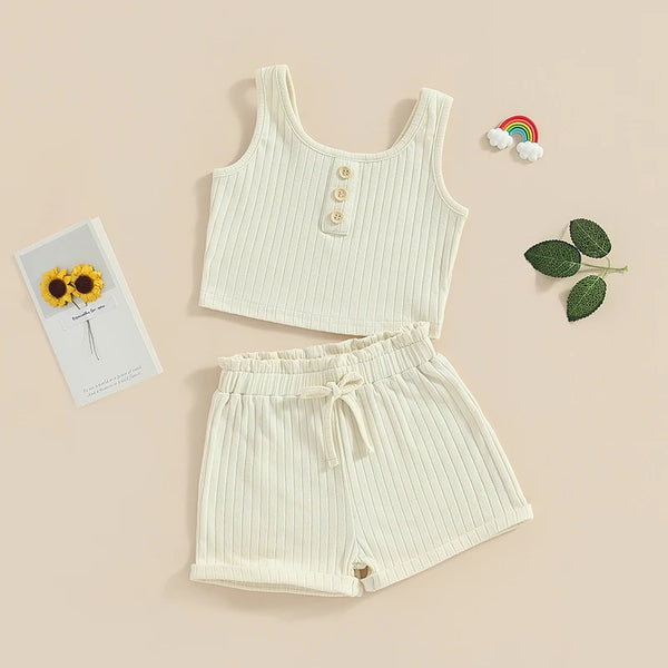 The Lila Cotton Knit Ribbed Lounge & Pj Outfit for Toddler & Little Girls