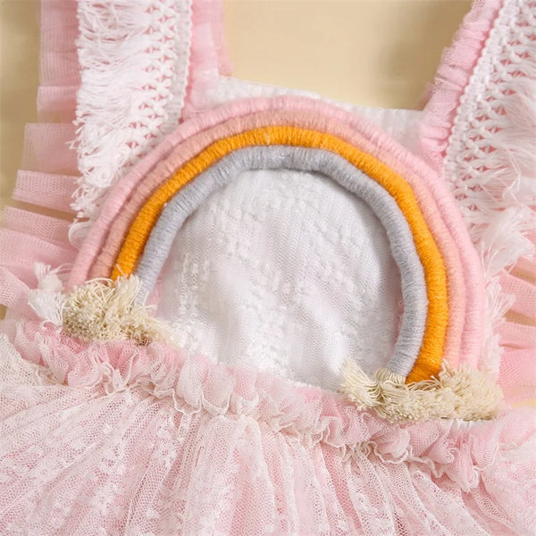 Rainbow Baby Pink Ruffled Romper Dress