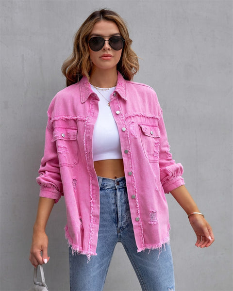Women's Denim Raw-Edge Shacket