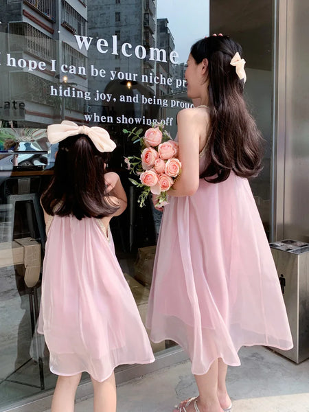 Mommy & Me Matching Dresses: Golden Rope Sleeveless Chiffon Dress