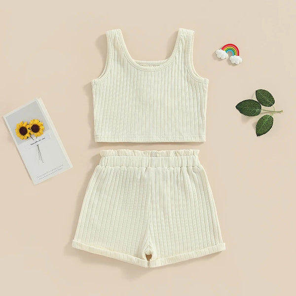 The Lila Cotton Knit Ribbed Lounge & Pj Outfit for Toddler & Little Girls