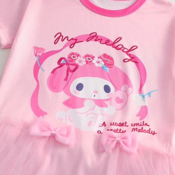 Sanrio Cinnamoroll™, Kuromi™, or My Melody™ Tulle Flutters Short Sleeve Dress for Little Girls