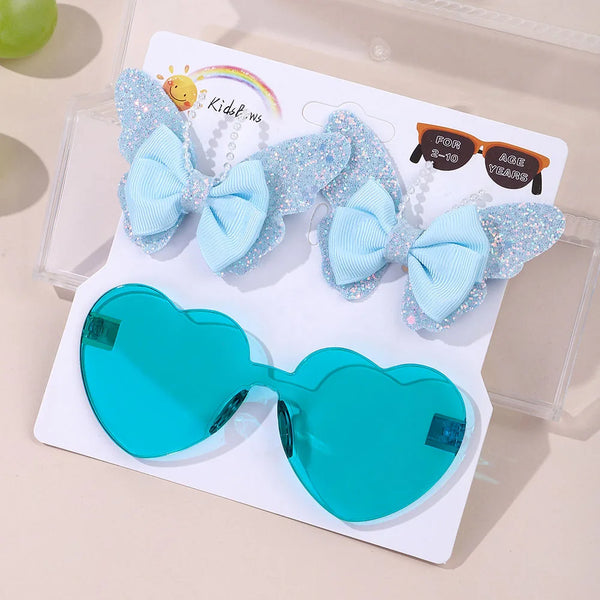 Evelyn Heart Shaped Sunglasses & Butterfly Clip Set for Little Girls