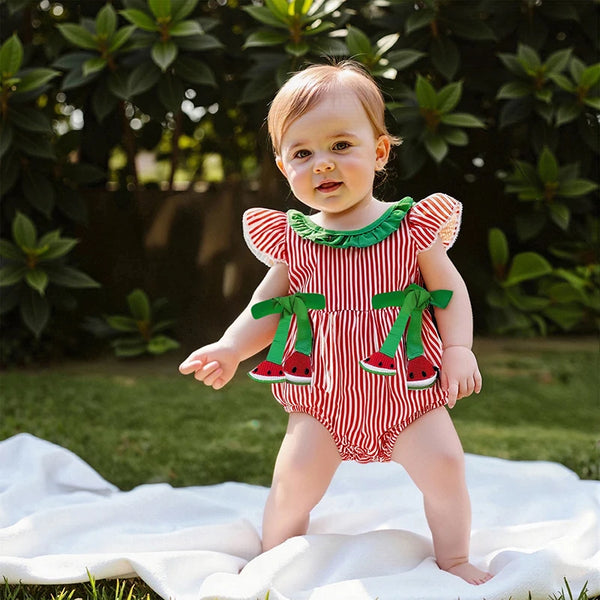 Summer Watermelon Striped Romper for Baby Girls