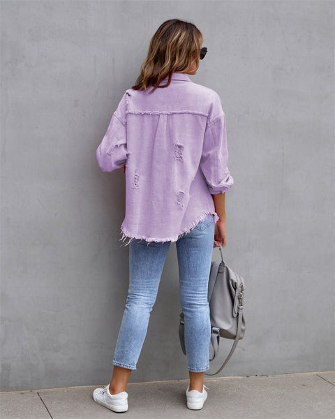 Women's Denim Raw-Edge Shacket