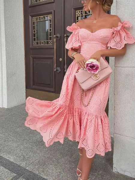 Darana Off-The-Shoulder Eyelet Midi Dress for Women & Teens