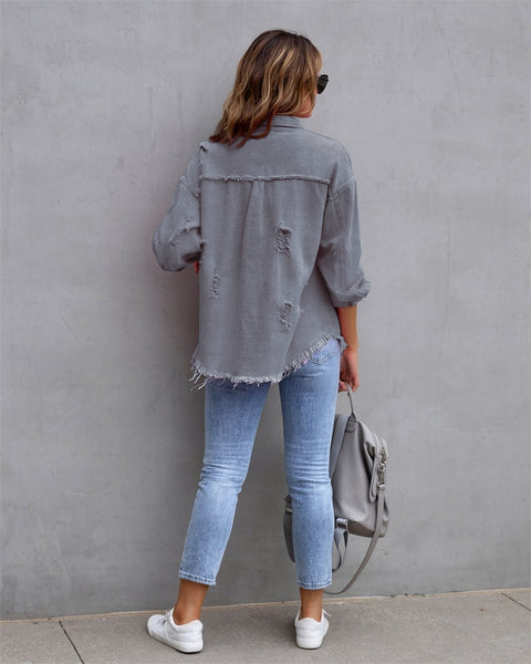 Women's Denim Raw-Edge Shacket