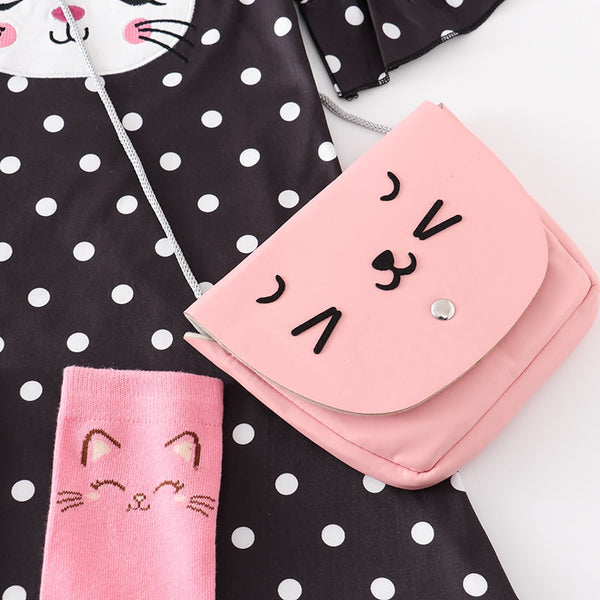 The Kinsley Polka Dot Kitty Dress, Socks and Matching Purse