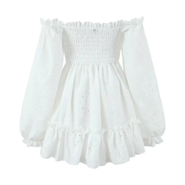 Blanca Off The Shoulder White Eyelet Sweetheart Mini Dress for Women & Teens