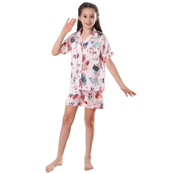 I Heart Dogs Satin Pj Set for Girls & Tweens