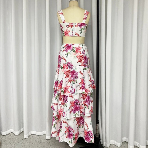 The Michelle Floral Maxi Skirt and Crop Top Set for Women