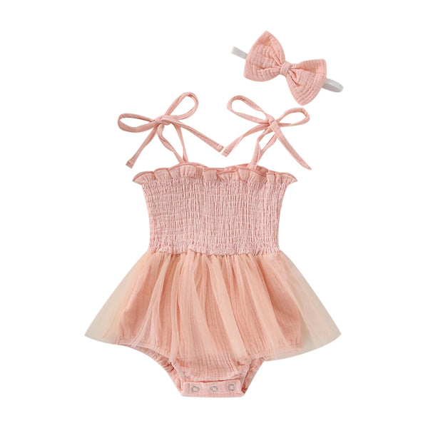 Avalynn Pretty Ruched Tutu Romper Dress for Baby Girls