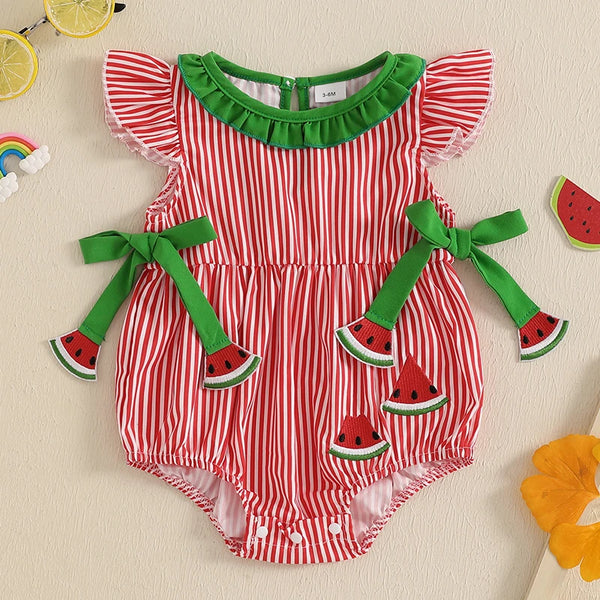 Summer Watermelon Striped Romper for Baby Girls