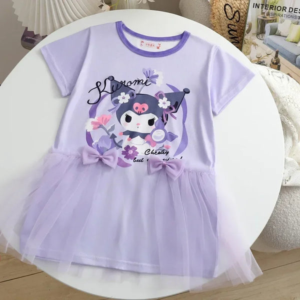 Sanrio Cinnamoroll™, Kuromi™, or My Melody™ Tulle Flutters Short Sleeve Dress for Little Girls