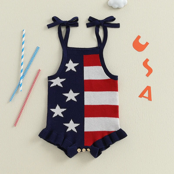 American Flag Sweater Romper for Baby Girl