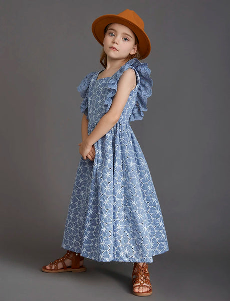 The Valetta Ruffle Sleeve Blue Floral Dress for Girls & Tweens