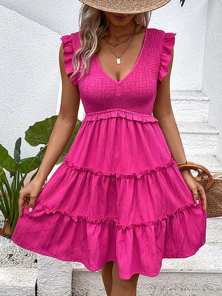 The Tisa Hot Pink Flutter Dress for Women