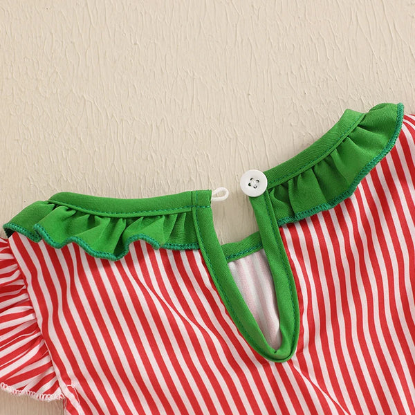 Summer Watermelon Striped Romper for Baby Girls