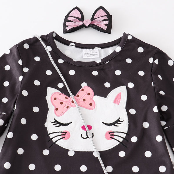 The Kinsley Polka Dot Kitty Dress, Socks and Matching Purse
