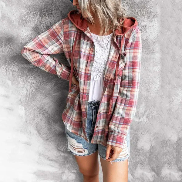 The Cher Plaid Lightweight Hooded Shacket for Women & Teens