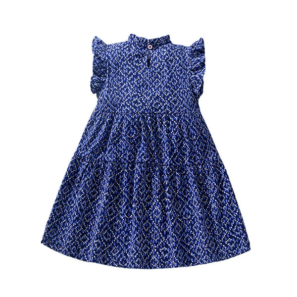 The Navy Blue Geometric Flutter Sleeve Shift Dress