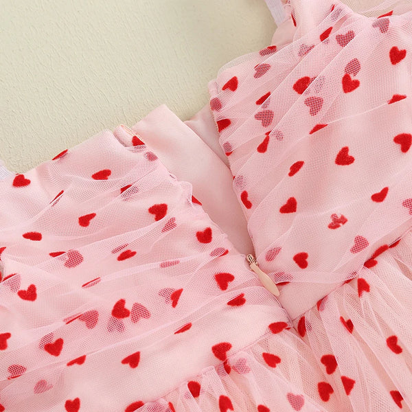 The Tiny Red Hearts Pink Dress for Little Girls