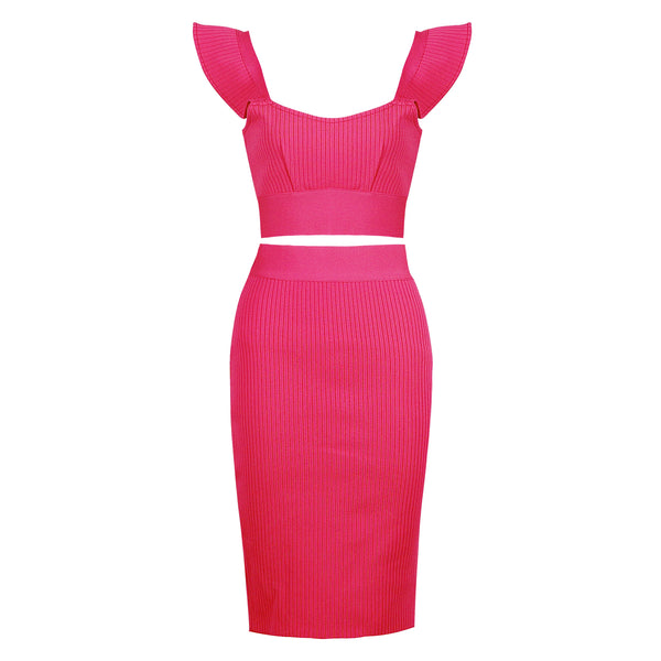 The Aster Flutter Sleeve Bandage Top & Skirt Set for Women