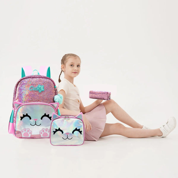 Kitty Kitty Princess Pink Sequins Backpack Set
