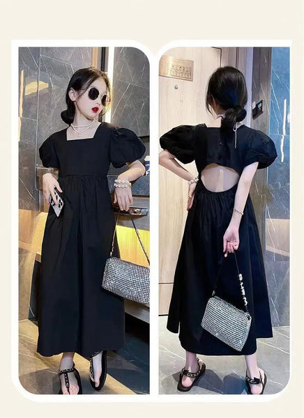 The Bliss Peek-A-Boo-Back Puff Sleeve Dress for Girls & Tweens