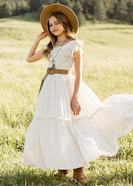 The Marisol Lace Flutter-Sleeve Boho Dress