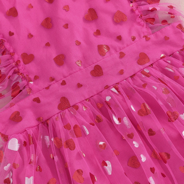 The Pretty in Pink Heart Flutter Sleeve Romper Dress