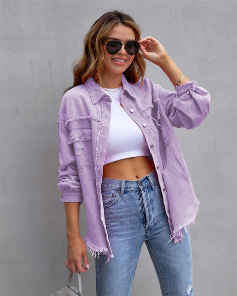 Women's Denim Raw-Edge Shacket
