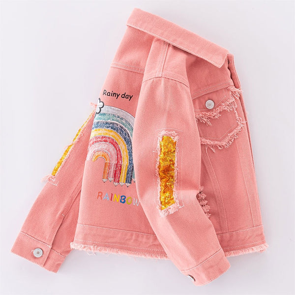 Pink Rainbow Sparkle Jean Jacket for Girls