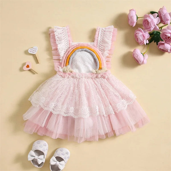 Rainbow Baby Pink Ruffled Romper Dress