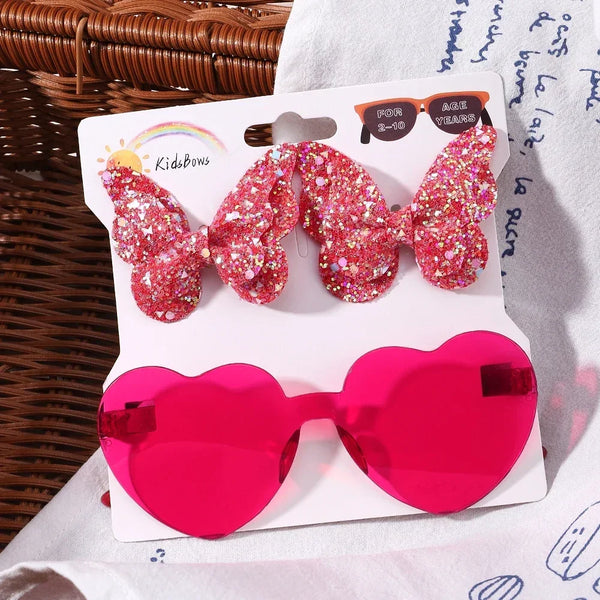 Evelyn Heart Shaped Sunglasses & Butterfly Clip Set for Little Girls