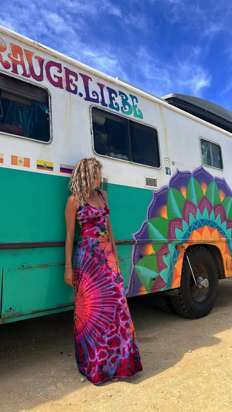 Sunburst Strappy Backless Soft Black Tie Dye Maxi for Women & Teens
