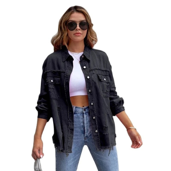 Women's Denim Raw-Edge Shacket