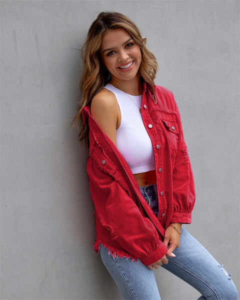 Women's Denim Raw-Edge Shacket