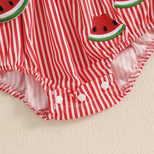 Summer Watermelon Striped Romper for Baby Girls