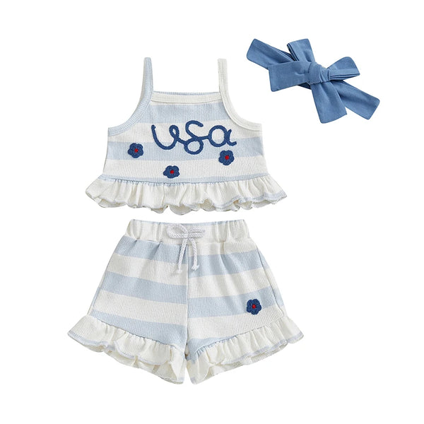 Hey USA Stripes & Stars Soft Knit Lounge Outfit for Baby & Toddler Girls
